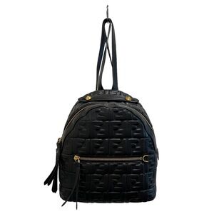 🌹Authentic🌹 FENDI FF Embossed Logo Black Leather Mini Backpack